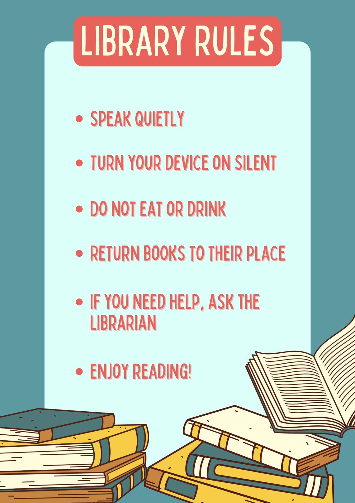 Library Rules Sign Library Poster School Decor Digital Download
