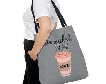 Homeschool and Coffee Large Tote Bag | Homeschool Education Organization Gift for Moms  | Gift for Homeschool Educators