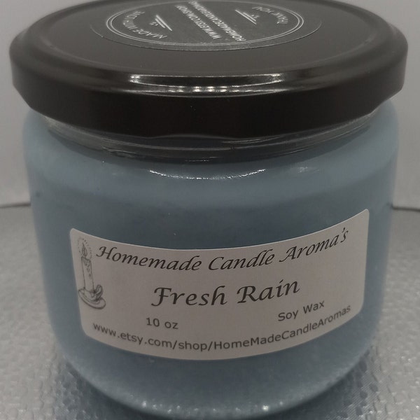 Homemade Fresh Rain scented 10oz soy candle smokeless wood wick