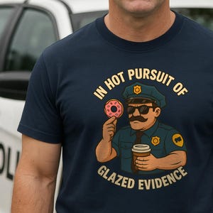 Funny Police Officer T-Shirt, Short Sleeve Tee for Cops, Cop Donut Coffee Shirt, Law Enforcement Gift, Glazed Evidence Tee, Police Sergeant