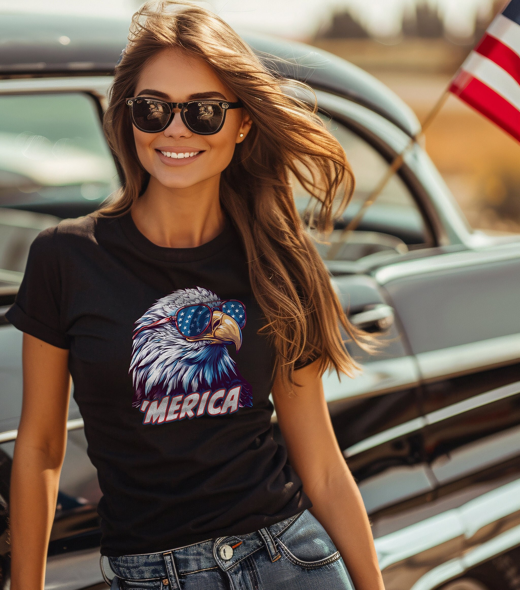 USA 'Merica Freedom Eagle American Patriot Patriótico Diseño Independencia Camiseta Bandera Americana Camiseta - Orgullo Americano