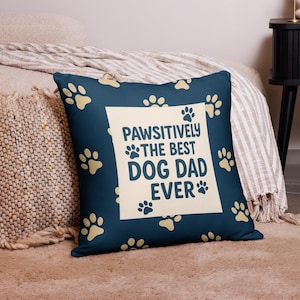 Cojín decorativo cuadrado de 56 cm para papá perro / Colección Blue Ribbon para papá perro / Regalo para el Día del Padre / Decoración para el hogar para dueños de mascotas