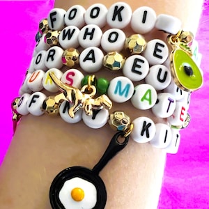 5-PACK *ONE DIRECTION* Funny Quotes Beaded Friendship Bracelets with Charms