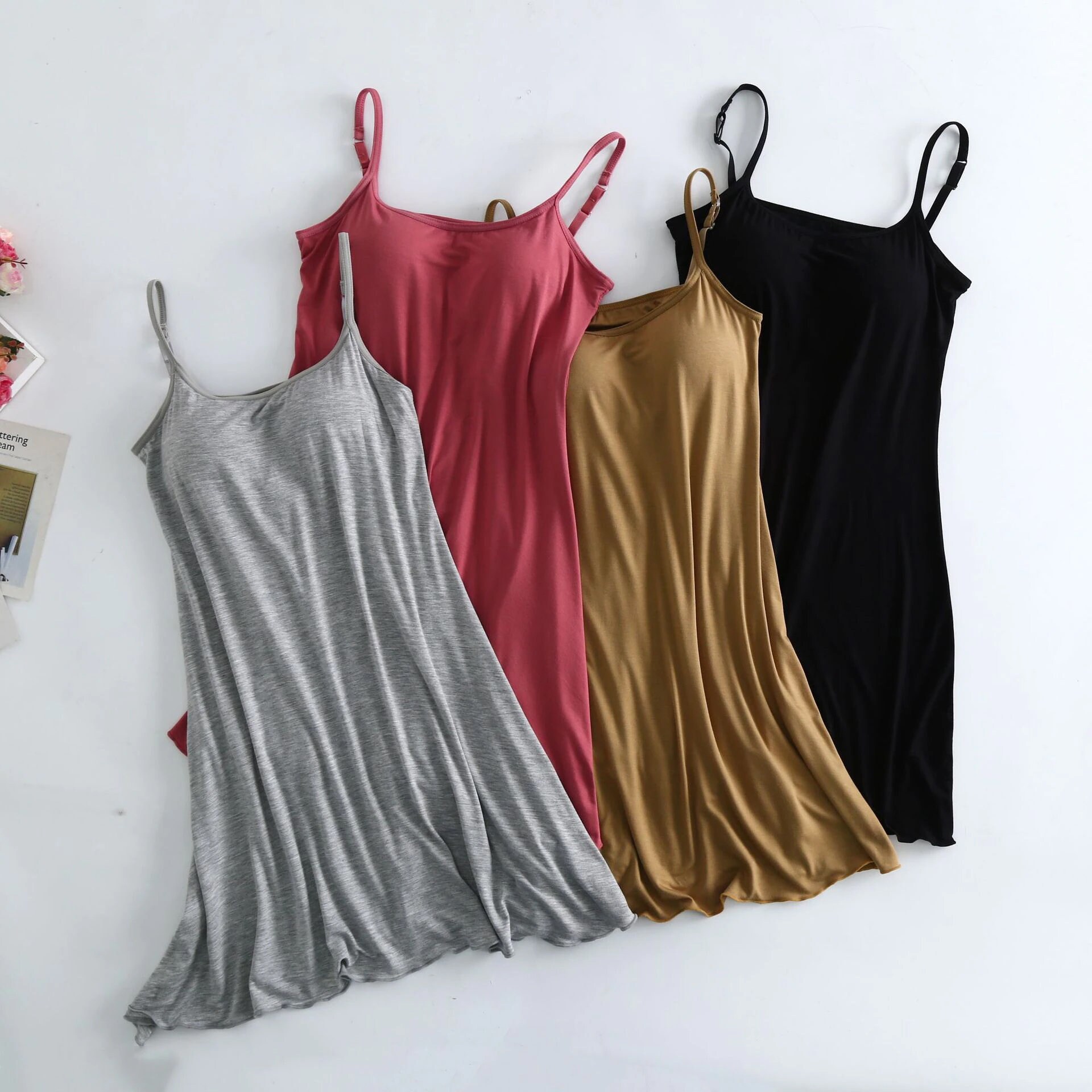 Padded Dress Built in Bra Dress Elastic Camisoles Camis Dress Tank