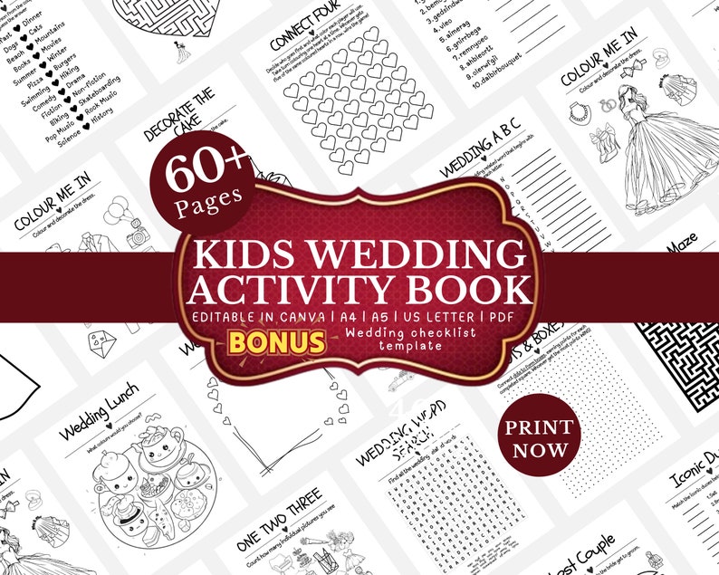 Kids Wedding Coloring Book, Wedding Activity Book, Custom Coloring Book