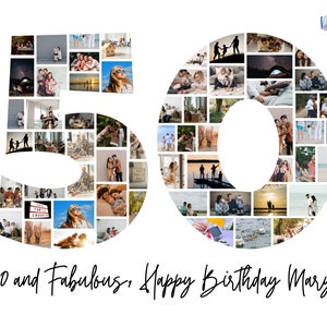 50th Birthday Photo Collage Template, Personalized Gift, Number Collage, Family Gift, Canva, Gifts for Him and Her, 50th Anniversary