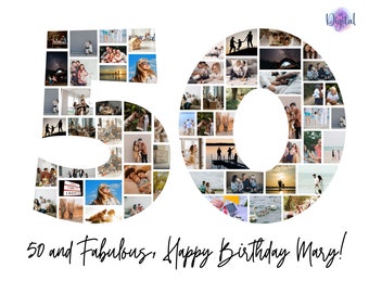 50th Birthday Photo Collage Template: Personalized Family Gift (Canva Digital Download)