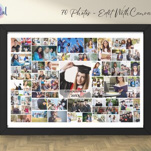 Graduierung Fotocollage Vorlage, Landschaft Poster Größe Graduate Bildcollage Canva Vorlage, Digitale Fotocollage 70 Fotos, Instant