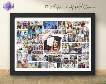 Modelo de colagem de fotos de formatura: pôster de paisagem, 70 fotos (download digital)