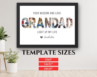 Presente personalizado para o vovô | Colagem de fotos editável para o vovô | Presente personalizado com fotos do vovô dos netos para o Dia dos Pais