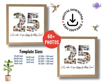 Collage de fotos para regalar por tu 25.º cumpleaños: Plantilla de Canva (descarga digital)