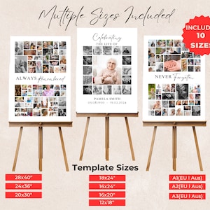 Funeral Photo Collage Sign Set Templates, Funeral Welcome Sign Template Bundle, Celebration of Life, Memorial Poster Size, In Loving Memory