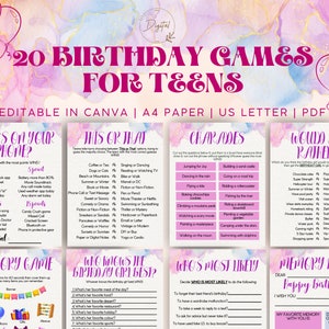 Teen Birthday Games Bundle: 20 Party Activities (PDF & Canva)