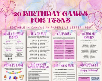 Teen Birthday Games Bundle: 20 Party Activities (PDF & Canva)