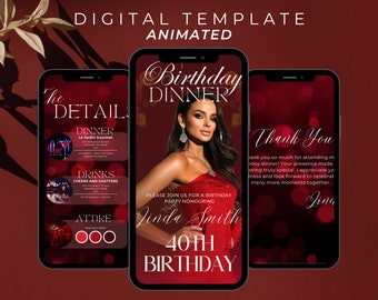Digital Birthday Dinner Invitation: Editable Text, Itinerary E-Invite