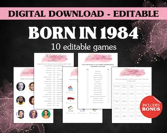 1984 Trivia Birthday Games: Women's Party Activity Bundle (Digital Download)