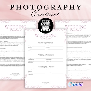 Contract Template, Wedding Photography Contract Template, Photography Forms , Contract for Photographers , Canva Template