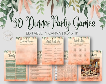 30 Dinner Party Games: Canva Editable Templates (US Letter)