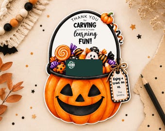 Portatarjetas de regalo de Halloween editable para profesores, calabaza de Jack O' Lantern imprimible, detalle de agradecimiento para profesores, plantilla de Canva