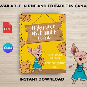 Si vous offrez un biscuit à votre enseignant, cadeau de remerciement pour l'enseignant, cadeau de modèle de livre de cadeaux de fin d'année pour enseignant, toile modifiable, téléchargement immédiat