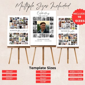 Funeral Photo Collage Sign Set Templates, Funeral Welcome Sign Template Bundle, Celebration of Life, Memorial Poster Size, In Loving Memory