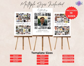Modelo de placa para colagem de fotos de funeral: Celebração da Vida (download digital)