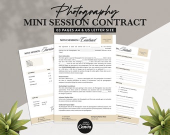 Plantilla editable de contrato de minisesión fotográfica (Plantilla de Canva)
