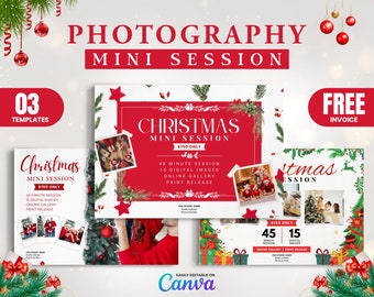 Plantilla de marketing para minisesión navideña para fotógrafos, plantilla de fotos de Canva, plantillas de fotografía