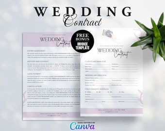 Plantilla de contrato para fotografía de bodas: Acuerdo con el cliente (Plantilla digital de Canva)