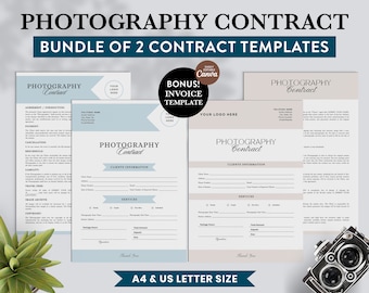 Plantilla de contrato de fotografía: Formularios editables de Canva (descarga digital)