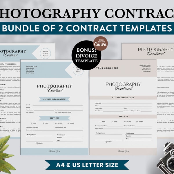 Photography Client Contract Template | Photography Forms | Client Agreement | Contract for Photographers | Canva Template