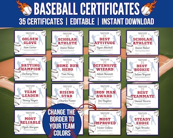 Editable Baseball Award Certificates: 35 Team Awards (PDF & Canva)