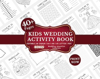 Livro de atividades para casamento infantil: mais de 40 jogos e páginas para colorir (PDF, editável pelo Canva)