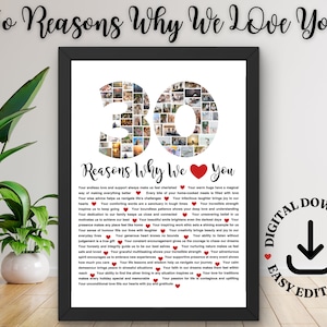 30 Reasons Why We Love You Photo Collage Canva Template Wedding Anniversary Gift Reasons Why I Love You Printable 30th Birthday Poster Print