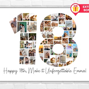 18th Birthday Photo Collage Template, Personalized Gift, Number Collage, Family Gift, Canva, Gifts for Him and Her, 18th Anniversary