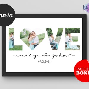 Couple Photo Collage, Love Photo Collage, Anniversary Gifts, Heart Collage Template, Family Gift, Couple Gift, Gifts for Him, Gifts for Her