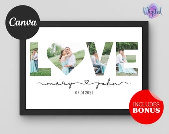 Love Photo Collage Template, Anniversary Gift (Digital Download)