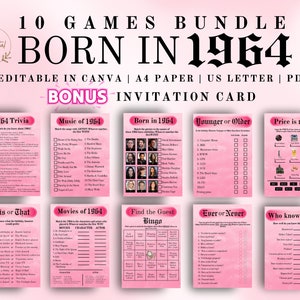 60th Birthday Party 10 Games Bundle for Her, Born in 1964 games, Printable Games, Party Games, Family Games, Adult Games, Instant Download