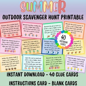 Caça ao tesouro ao ar livre de verão para crianças, jogos de verão, atividades ao ar livre, pistas de caça ao tesouro de verão, caça ao tesouro ao ar livre, festa no jardim