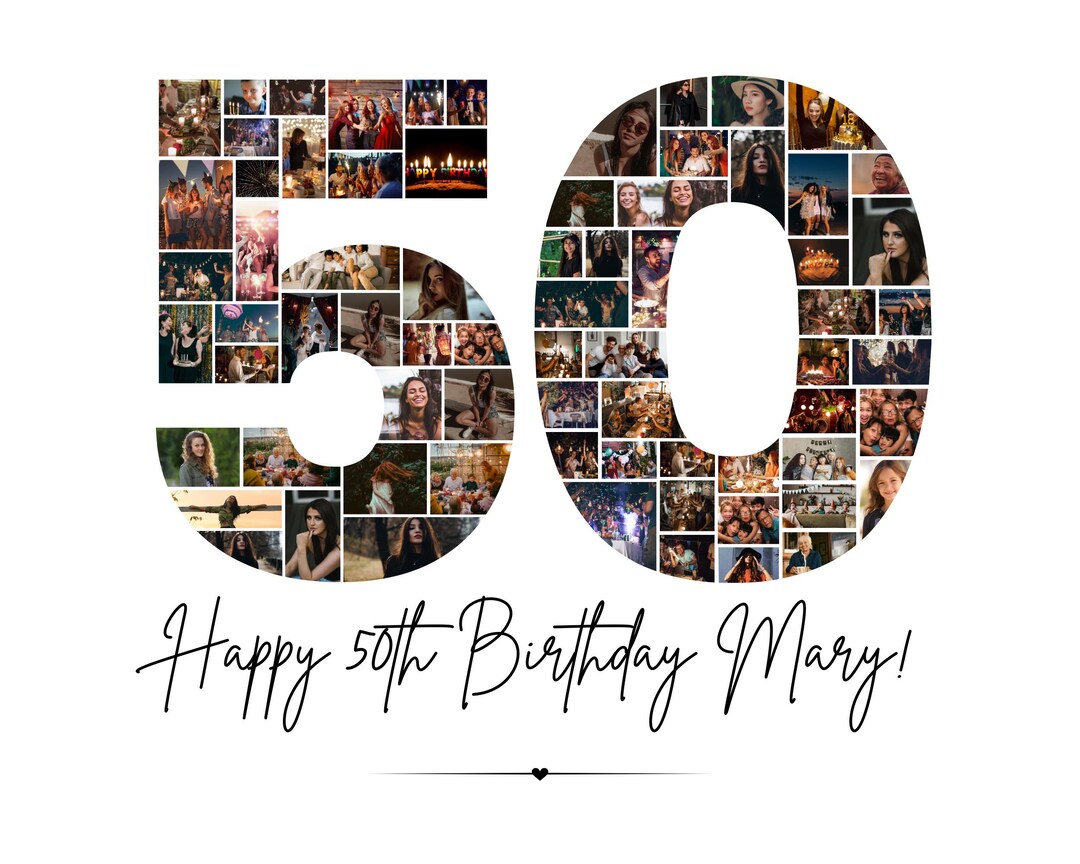 50th Birthday Photo Collage Gift: Personalized Number Template (canva ...