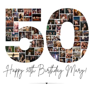50th Birthday Photo Collage Template, Personalized 50 Birthday Gift for Women, Mom, Him, Number Collage, Birthday Gift, Family Gift, Canva