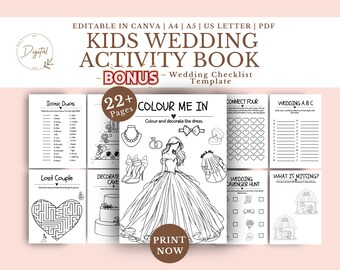 Libro de actividades de boda para niños: más de 22 páginas para colorear y juegos (archivos digitales)