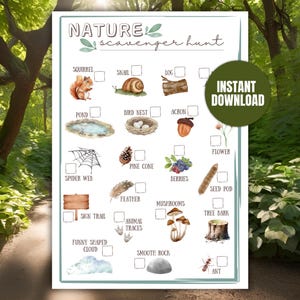 Natur-Schnitzeljagd, im Freien, Naturspaziergang, Wissenschaftliche Aktivität für Kinder, Camping-Spiele für Kinder, Vorschul-Natur-Spiel im Freien