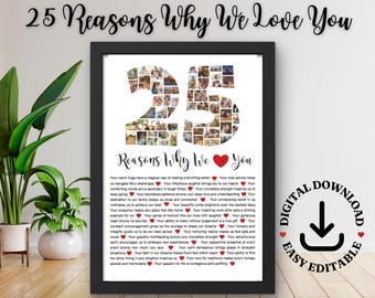 25 Reasons We Love You Photo Collage: Birthday Gift (Canva Editable, Digital Download)