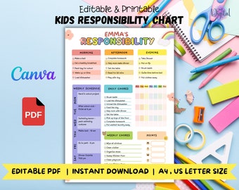 Editable Kids Chore Chart: Responsibility Checklist (Printable PDF)