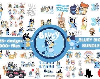 Mega blauwe hond SVG-bundel, blauwe hond familie, blauwe hond verjaardag png, hond familie clipart, cartoon puppy SVG bundel, digitale hond kunst, blauwe hond