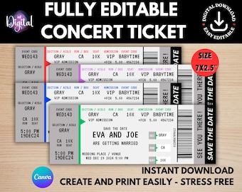 Editable Concert Ticket Template, Save the Date (Digital Download)