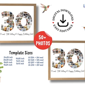 30th Birthday Photo Collage Template, Personalized Gift, Number Collage, Family Gift, Canva, Gifts for Him and Her, 30th Anniversary