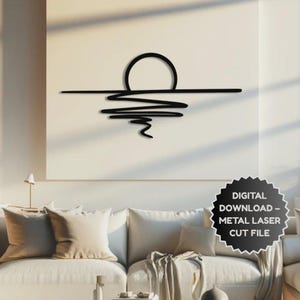 Minimalistisk väggkonst i metall med sol – solnedgång – digital fil – (SVG, DXF, PNG)