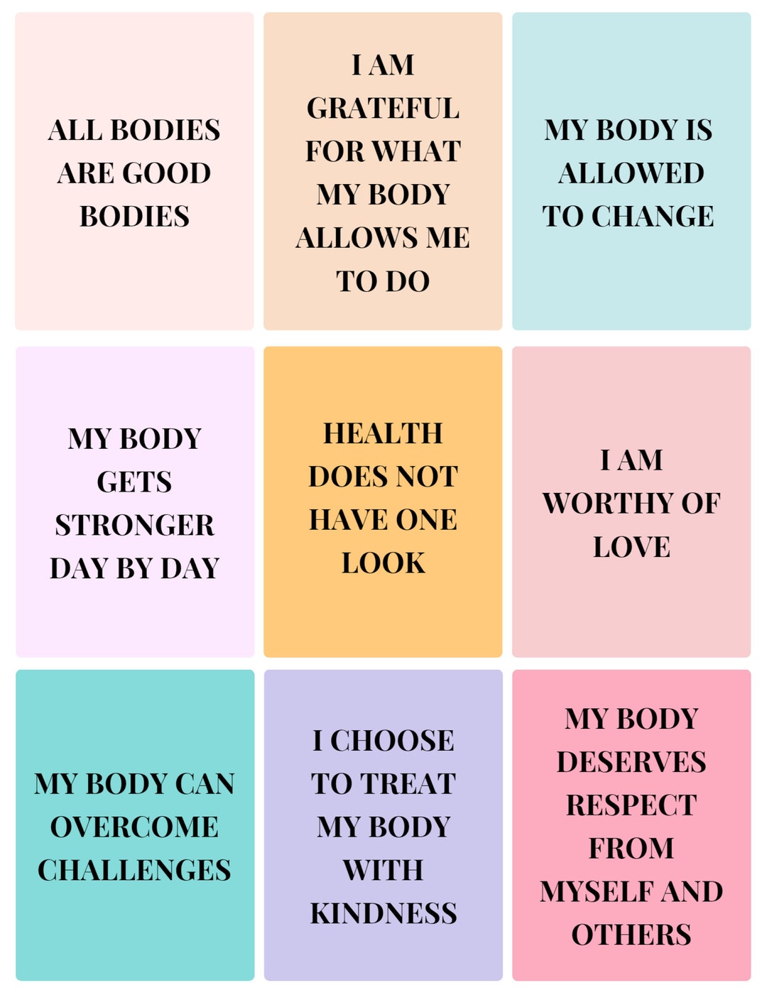 Body Affirmation Cards PDF Printable Etsy Body Affirmation Cards PDF Printable Etsy